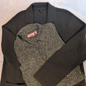 Women's Olive Sweater & Blouse Set Sz 1x/XL